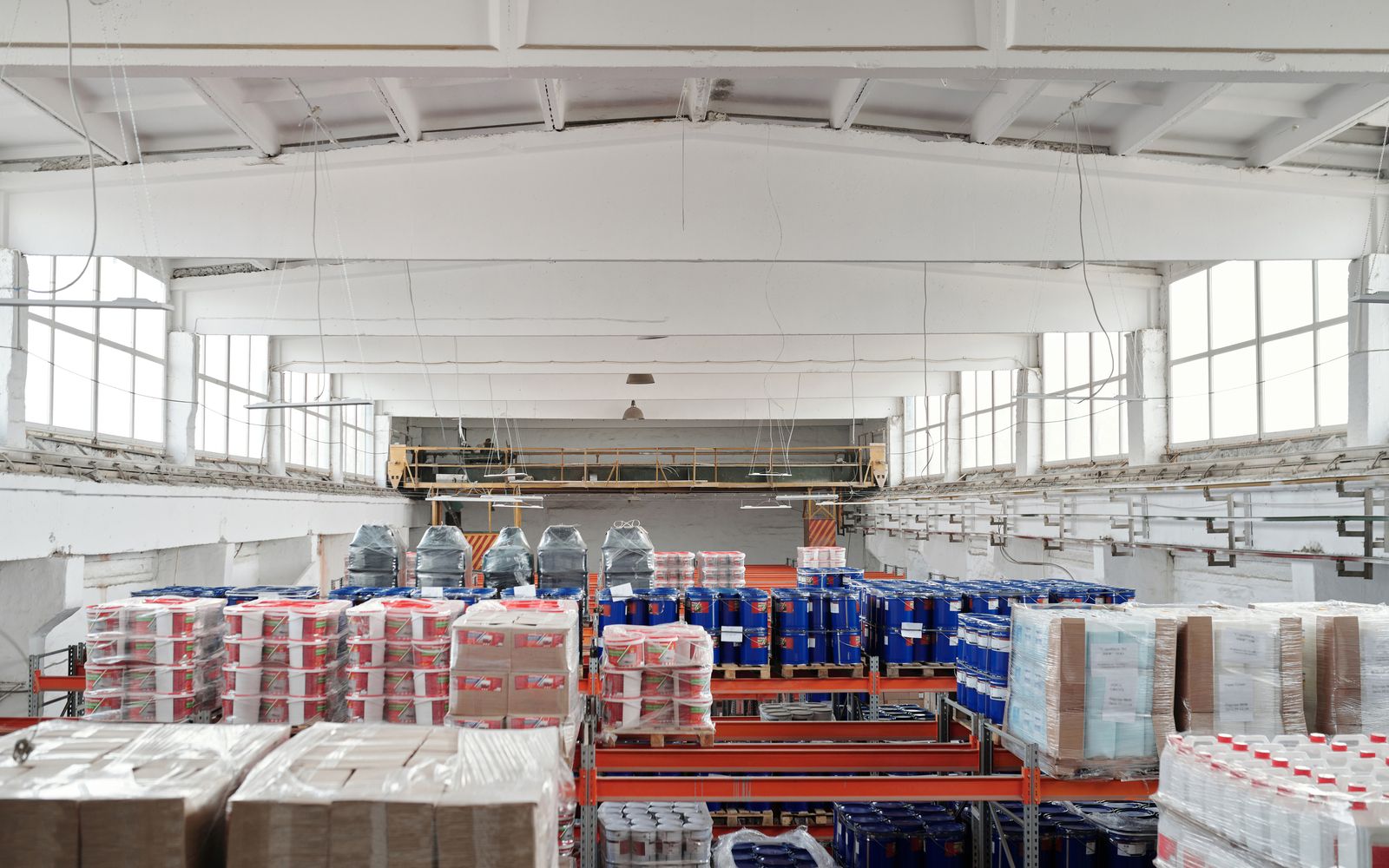 Warehouse stock arranged on industrial shelving