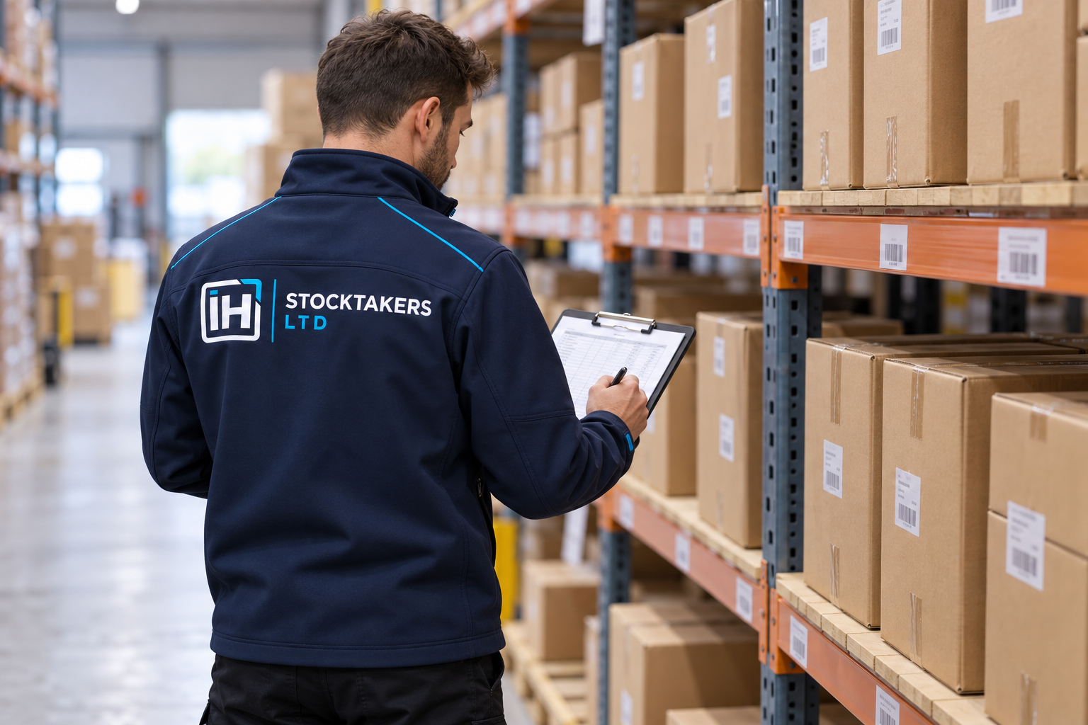 Illustrative warehouse count in an IH Stocktakers jacket